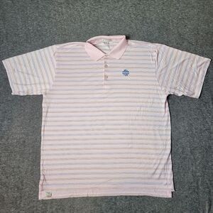 Vtg 90's  Peter Millar Golf Polo Shirt Men's Size XL Pink Blue Brown Striped Gre